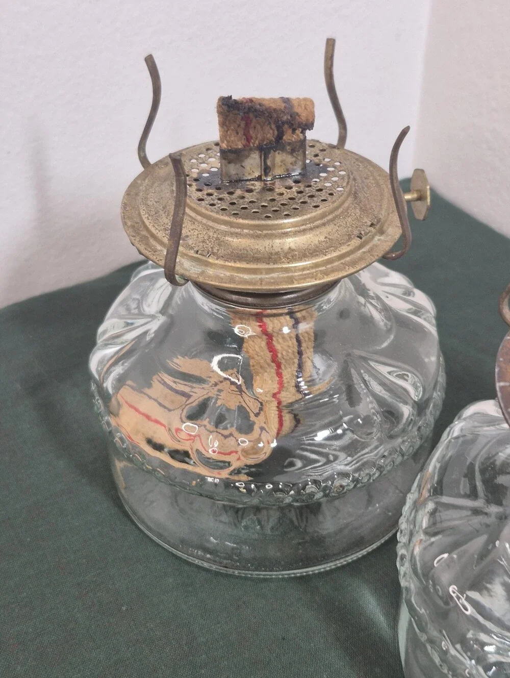 Pair of Vintage Glass Eagle Oil Lamps with Wicks